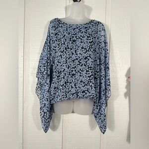 Sam & Jess Blue Floral Long Sleeve Top Size XL NWOT